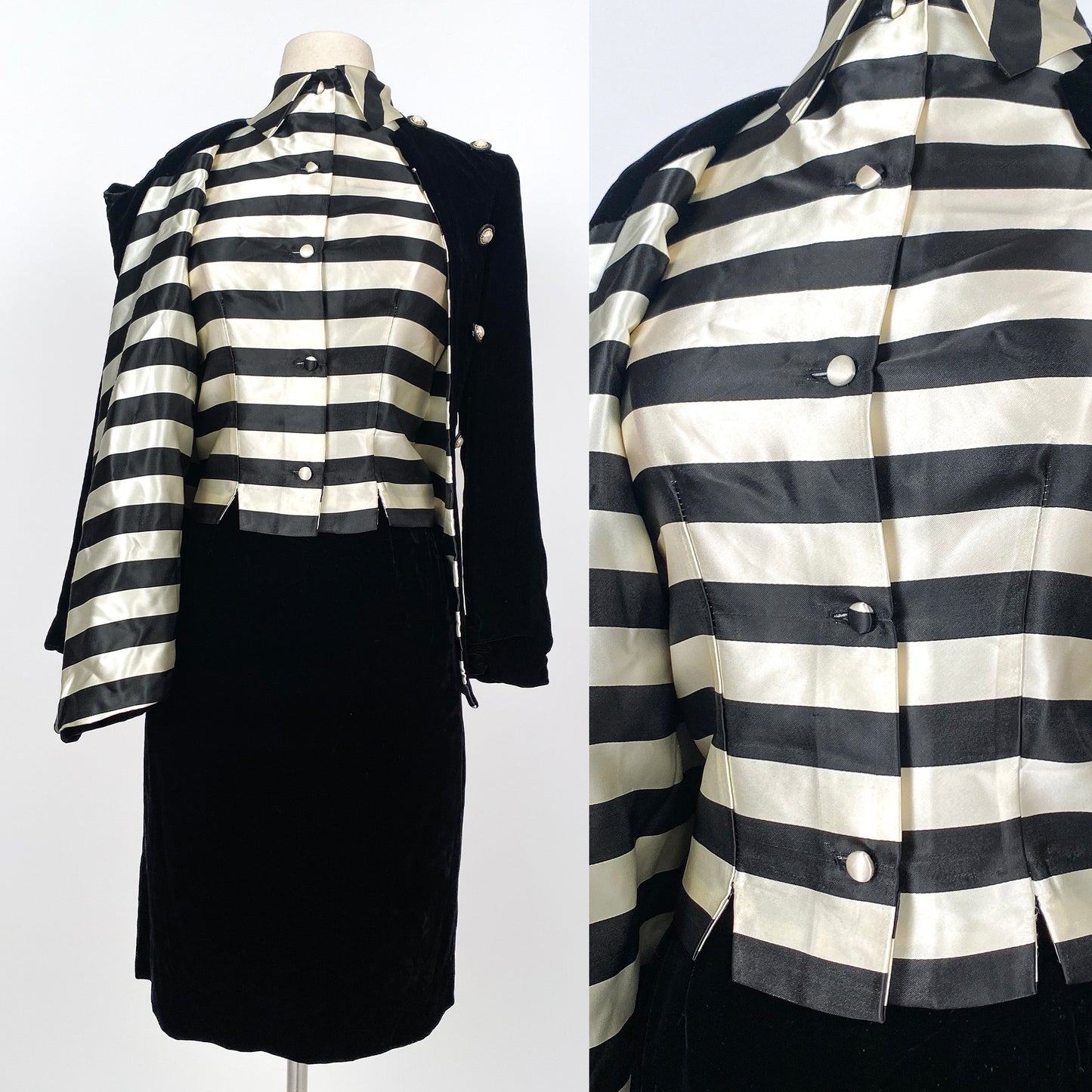 1960s Black Velvet Three Piece Skirt Suit / Waist 26