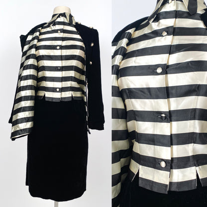 1960s Black Velvet Three Piece Skirt Suit / Waist 26