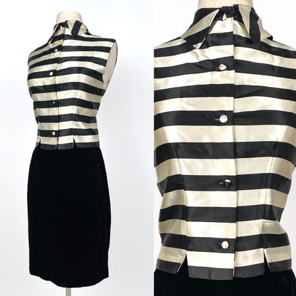 1960s Black Velvet Three Piece Skirt Suit / Waist 26