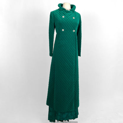 1960s Emerald Velveteen Quilted Evening Coat / One Size