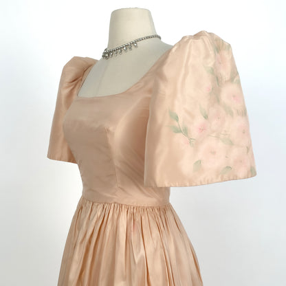 1970-80s Pretty in Pink Painted Floral Dress/ Waist 24