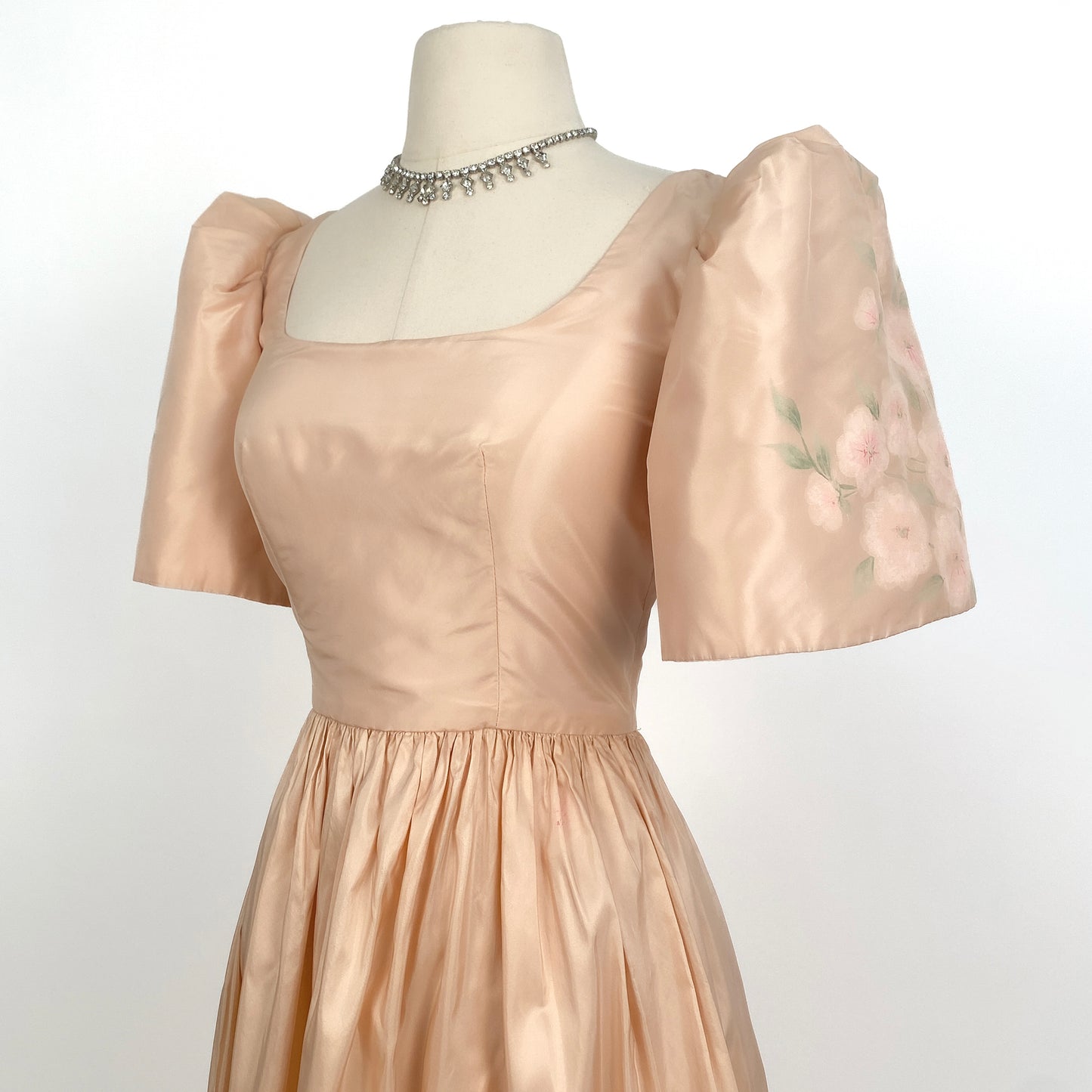 1970-80s Pretty in Pink Painted Floral Dress/ Waist 24