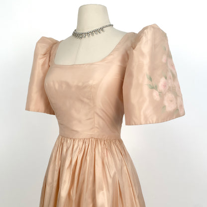 1970-80s Pretty in Pink Painted Floral Dress/ Waist 24