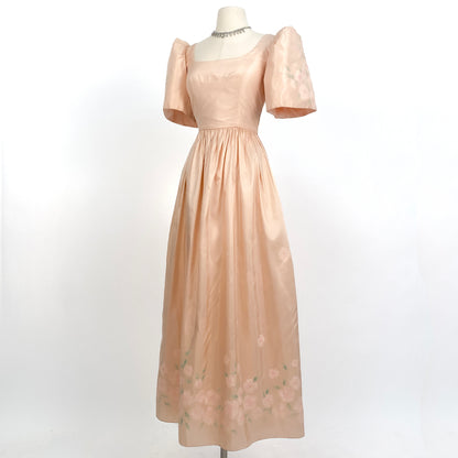 1970-80s Pretty in Pink Painted Floral Dress/ Waist 24