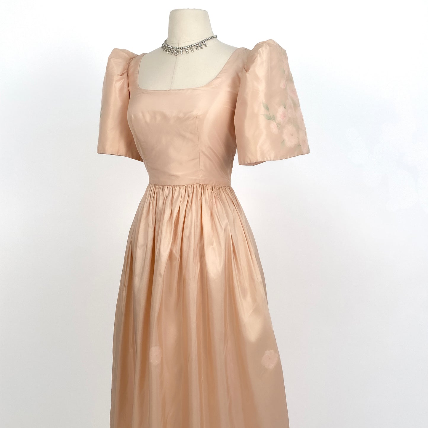 1970-80s Pretty in Pink Painted Floral Dress/ Waist 24