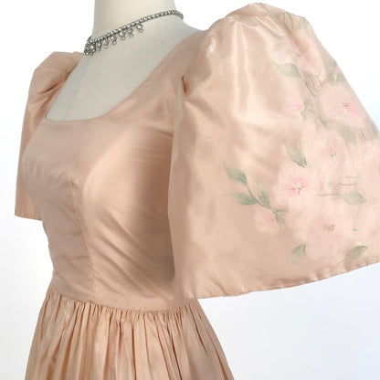 1970-80s Pretty in Pink Painted Floral Dress/ Waist 24