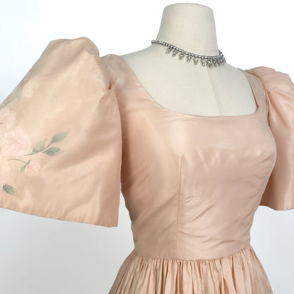 1970-80s Pretty in Pink Painted Floral Dress/ Waist 24