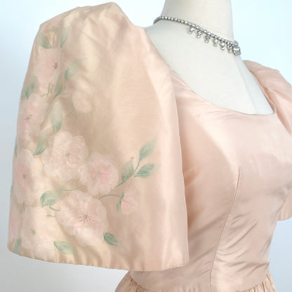 1970-80s Pretty in Pink Painted Floral Dress/ Waist 24
