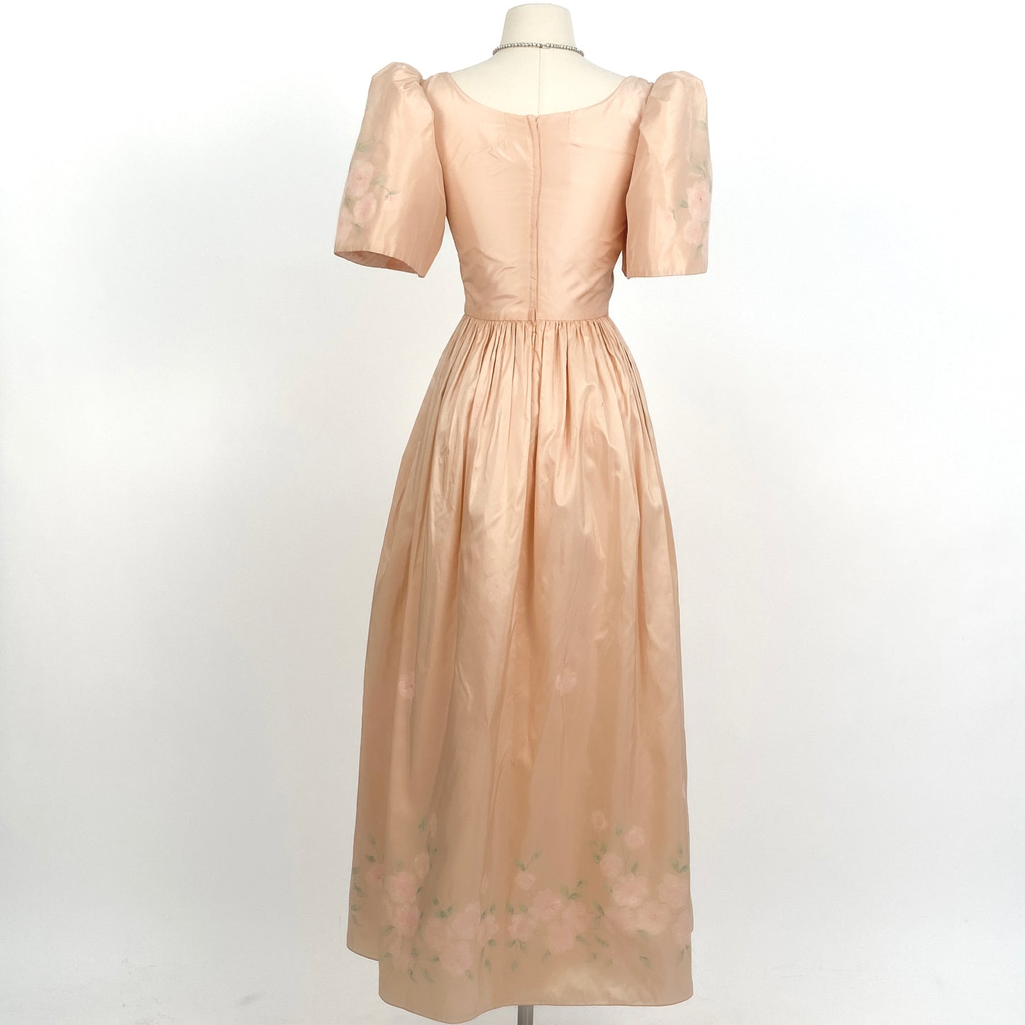 1970-80s Pretty in Pink Painted Floral Dress/ Waist 24