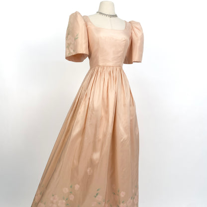 1970-80s Pretty in Pink Painted Floral Dress/ Waist 24