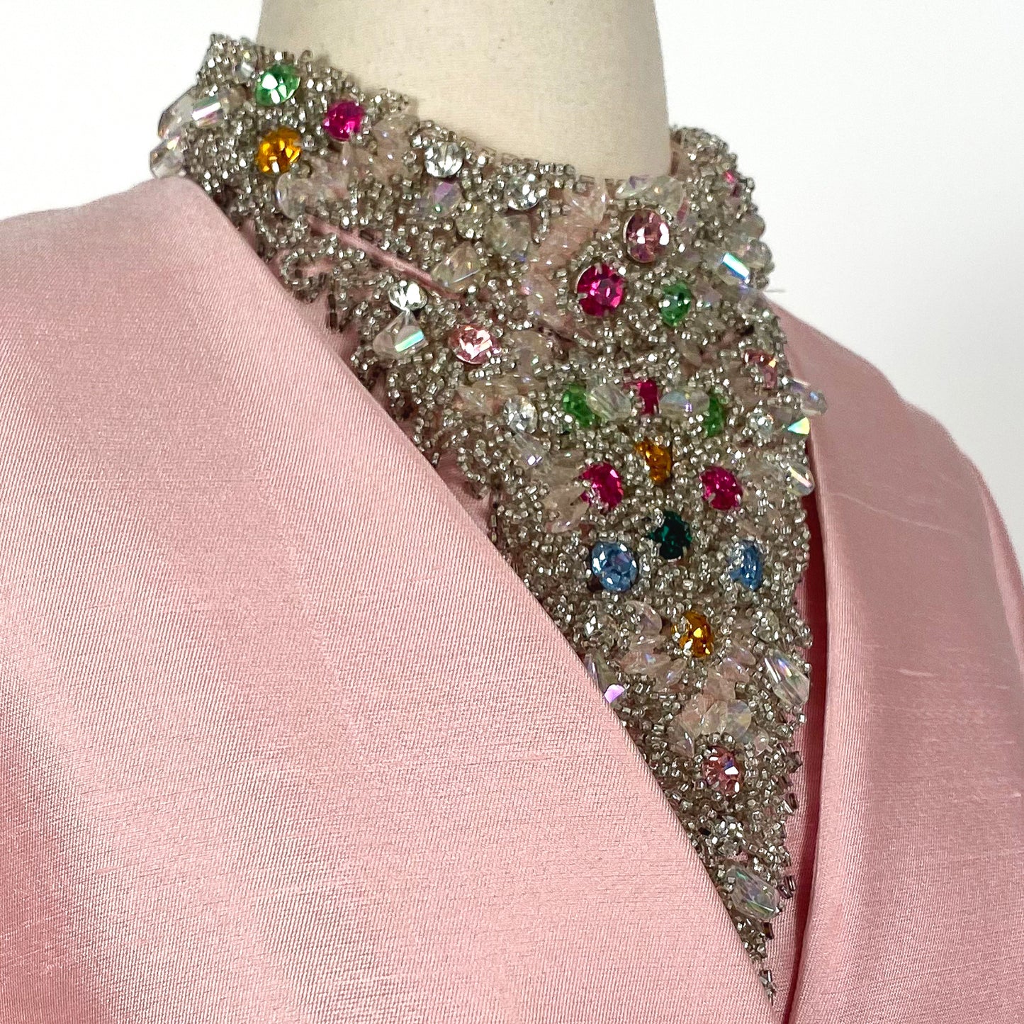 1960s Silk Pink Dress with Beaded Collar by Milgrim / Waist 36