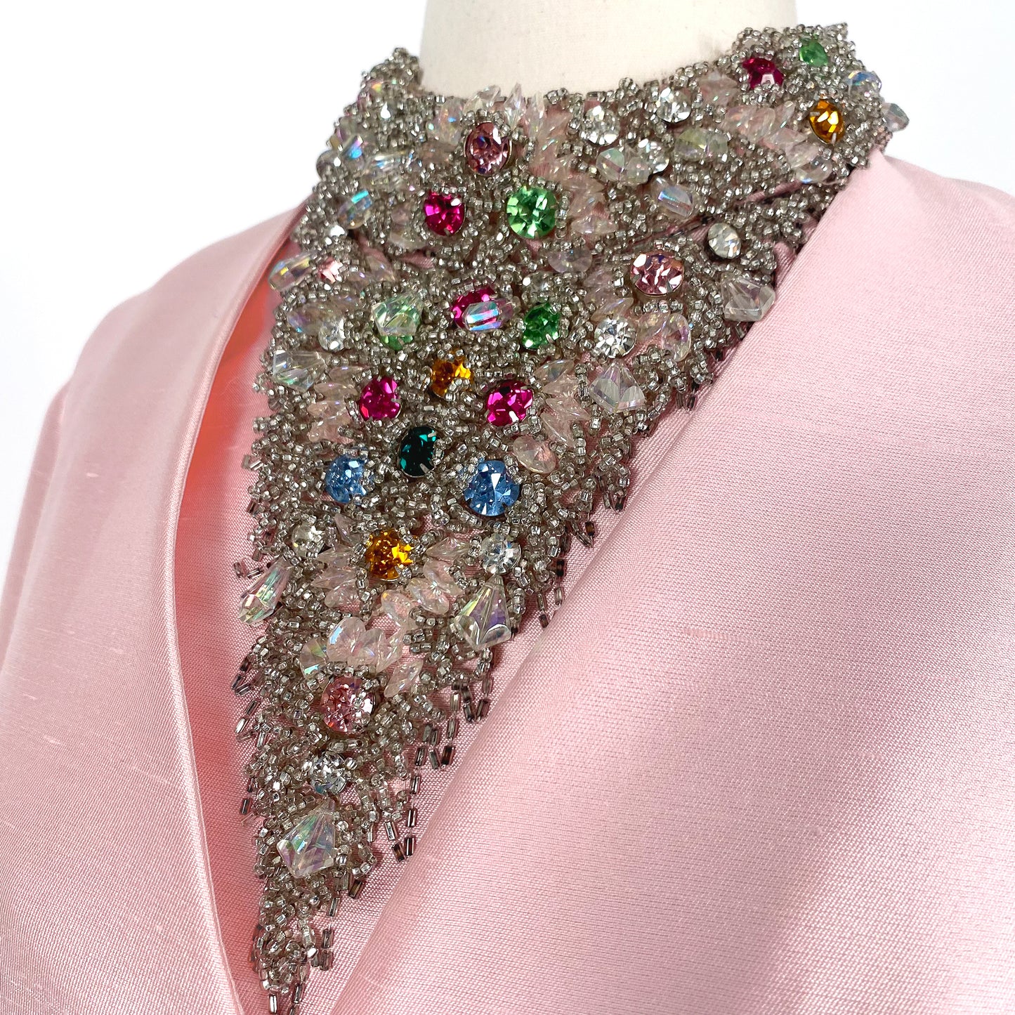 1960s Silk Pink Dress with Beaded Collar by Milgrim / Waist 36