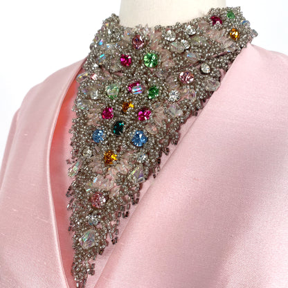 1960s Silk Pink Dress with Beaded Collar by Milgrim / Waist 36