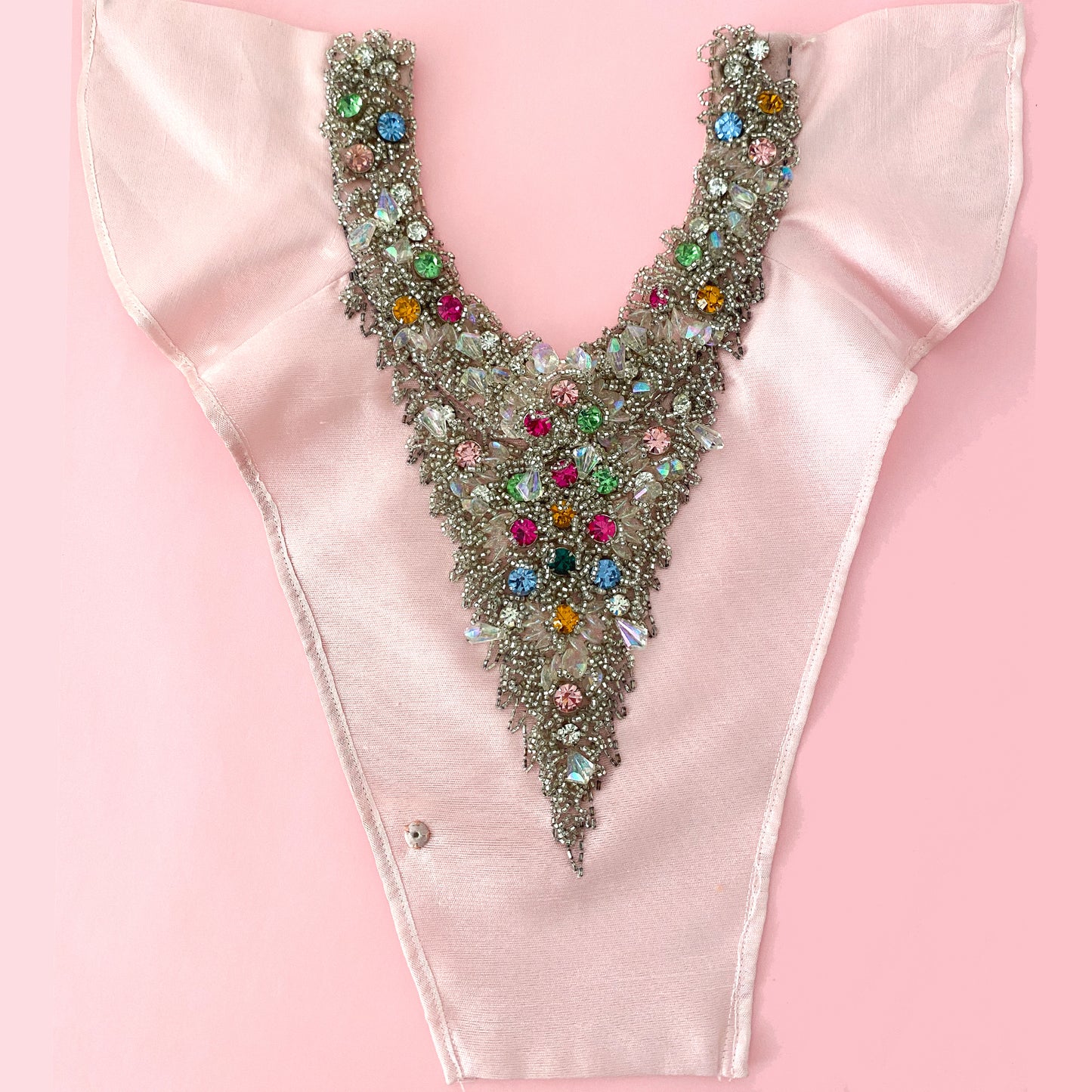 1960s Silk Pink Dress with Beaded Collar by Milgrim / Waist 36