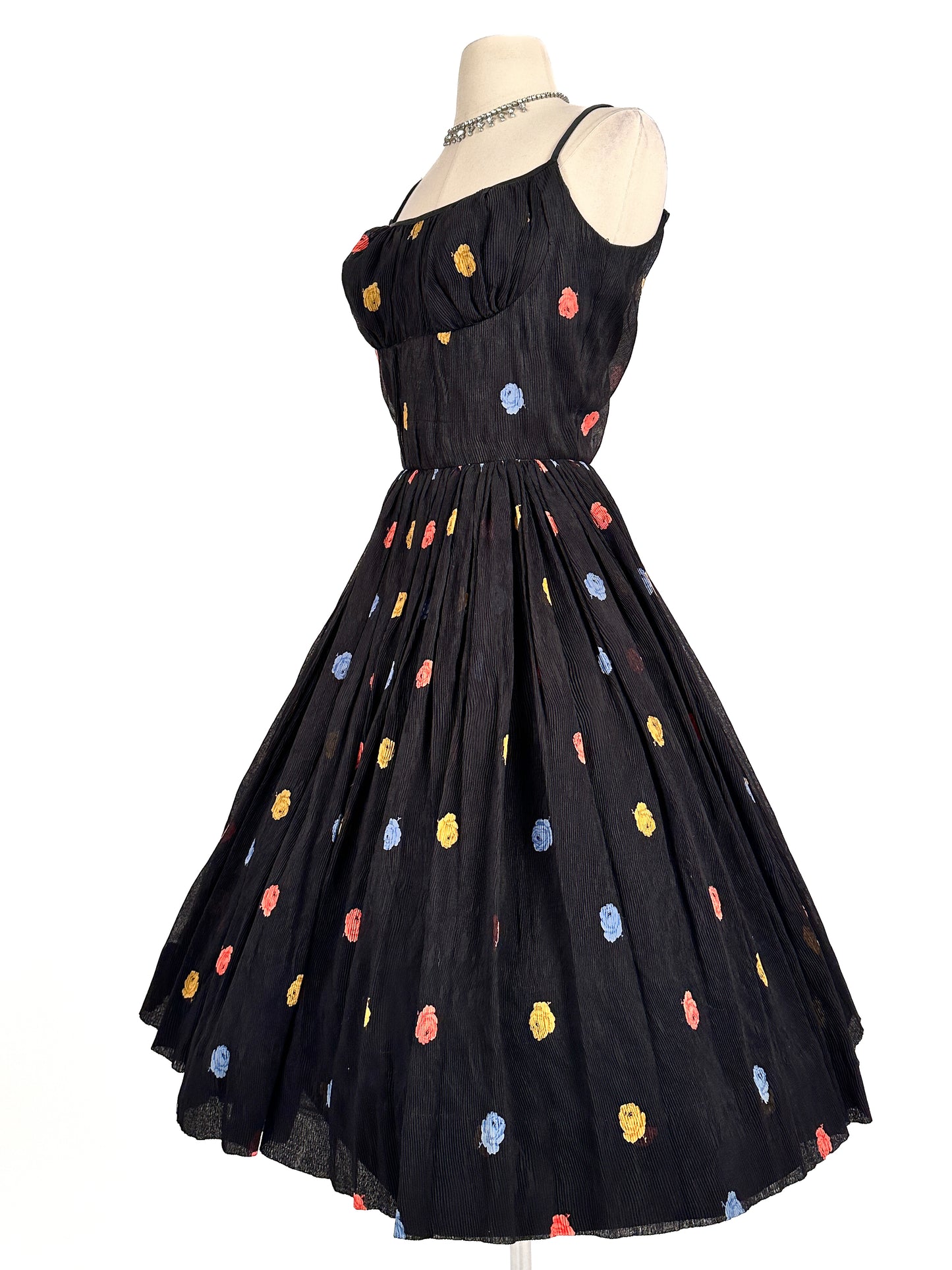 1950s Simply Sweet Mirco-Pleated Dress with Rose Print / Waist 26