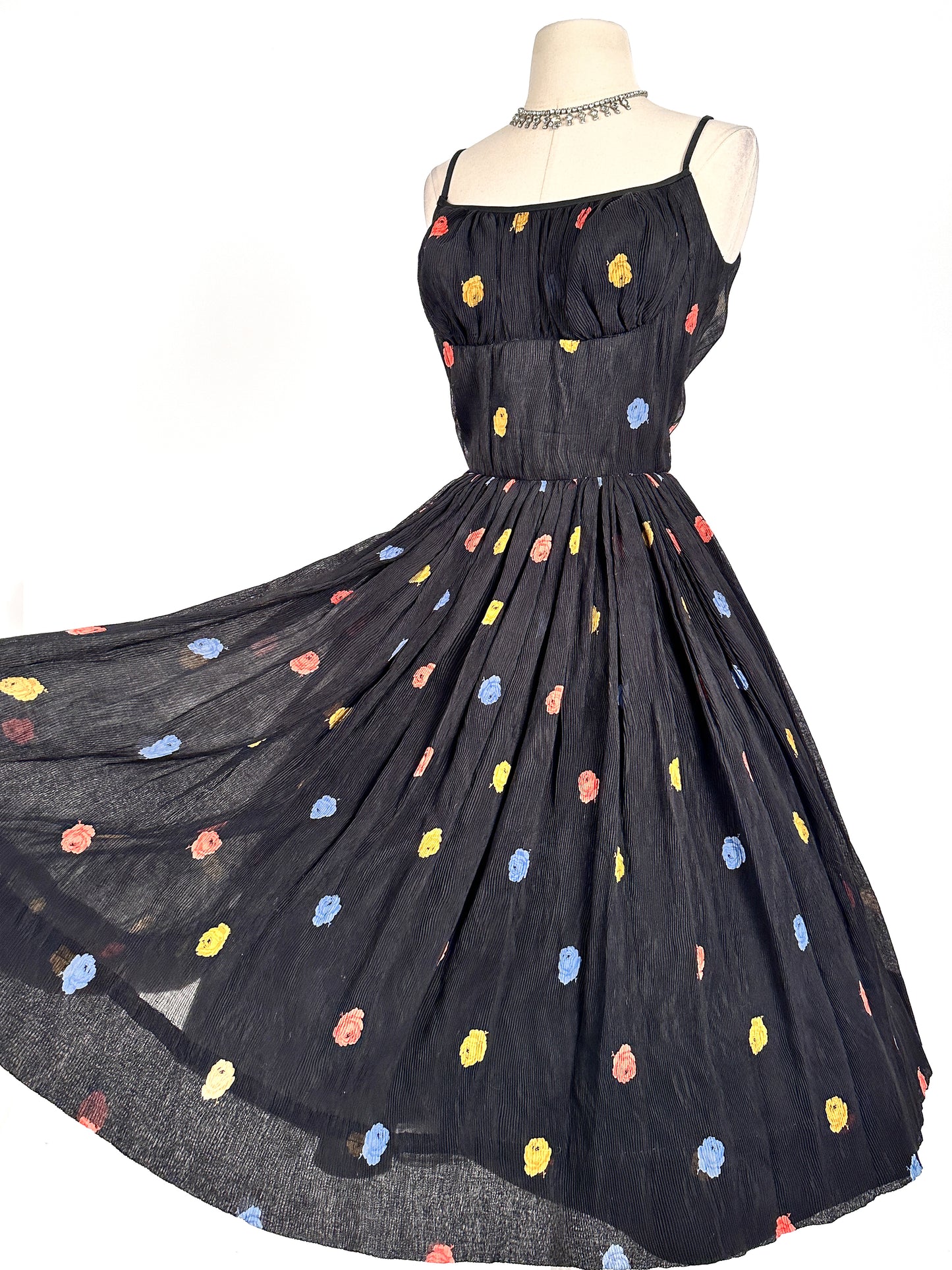1950s Simply Sweet Mirco-Pleated Dress with Rose Print / Waist 26