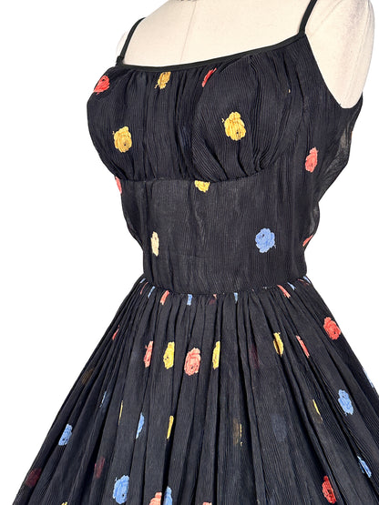 1950s Simply Sweet Mirco-Pleated Dress with Rose Print / Waist 26