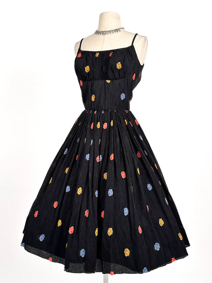 1950s Simply Sweet Mirco-Pleated Dress with Rose Print / Waist 26