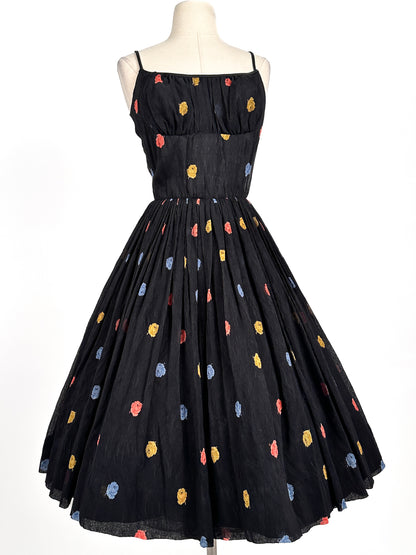1950s Simply Sweet Mirco-Pleated Dress with Rose Print / Waist 26