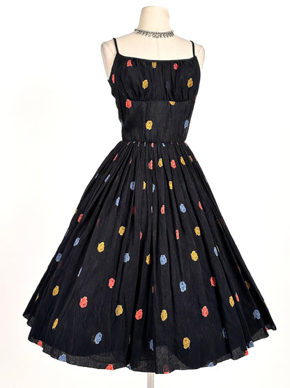 1950s Simply Sweet Mirco-Pleated Dress with Rose Print / Waist 26