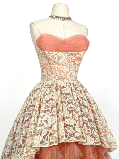 1950s Dreamy Lace & Tulle Party Dress / Waist 24