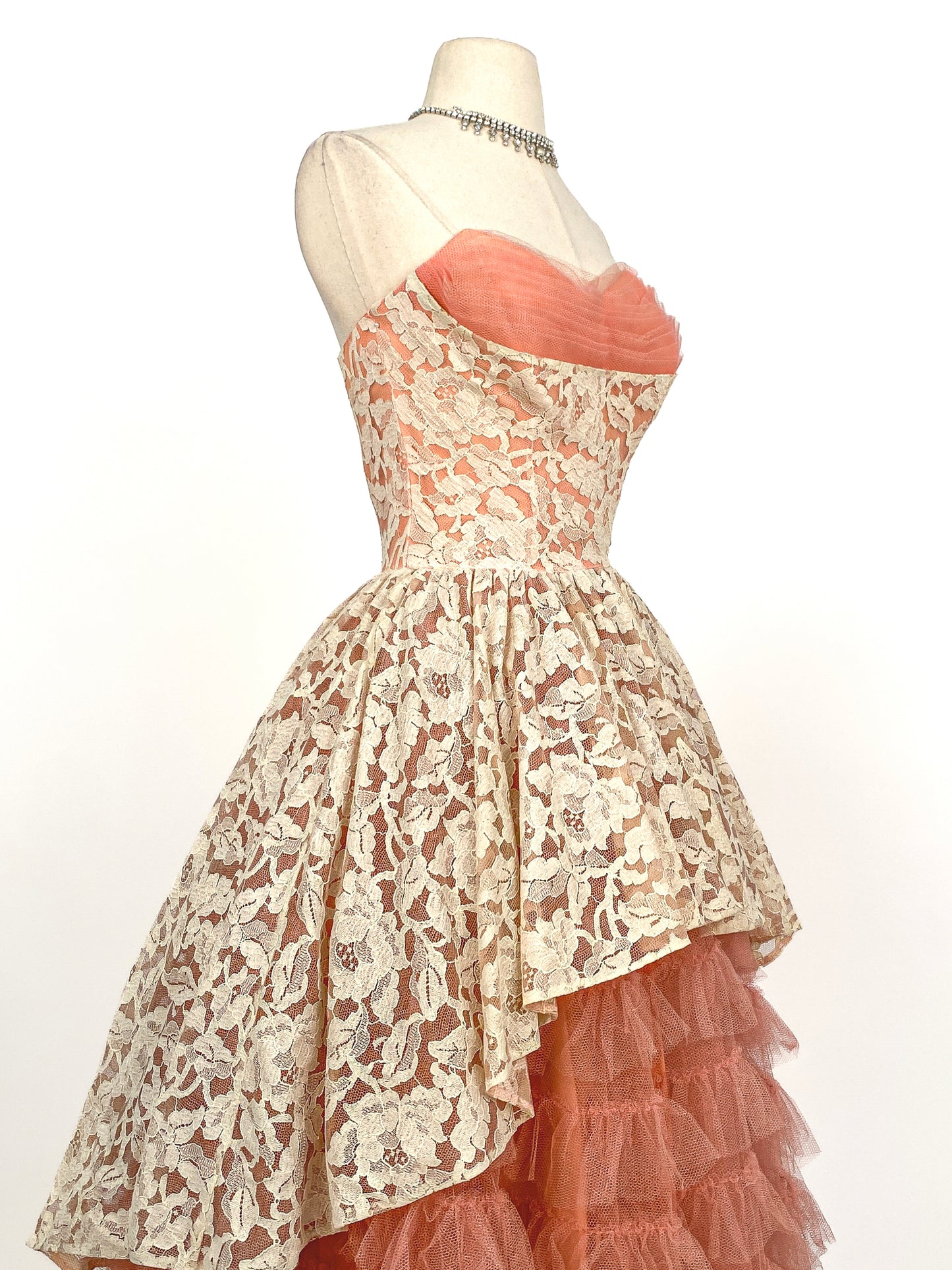 1950s Dreamy Lace & Tulle Party Dress / Waist 24