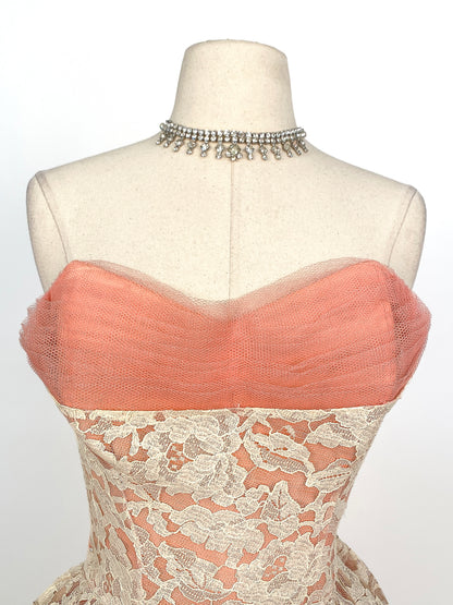 1950s Dreamy Lace & Tulle Party Dress / Waist 24