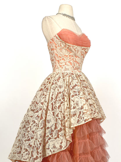 1950s Dreamy Lace & Tulle Party Dress / Waist 24