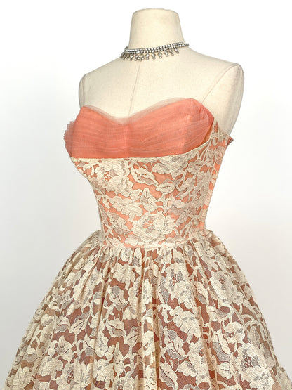 1950s Dreamy Lace & Tulle Party Dress / Waist 24