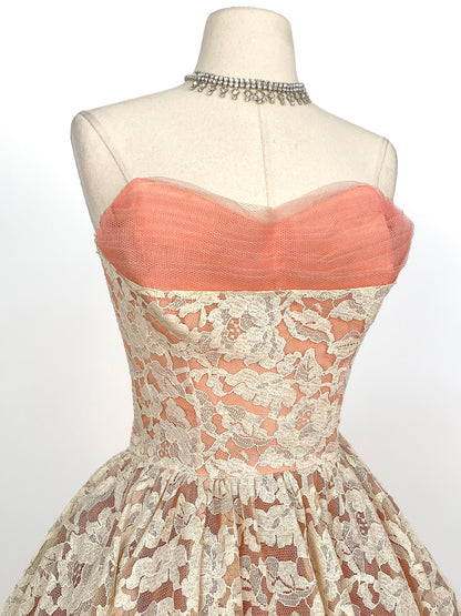 1950s Dreamy Lace & Tulle Party Dress / Waist 24