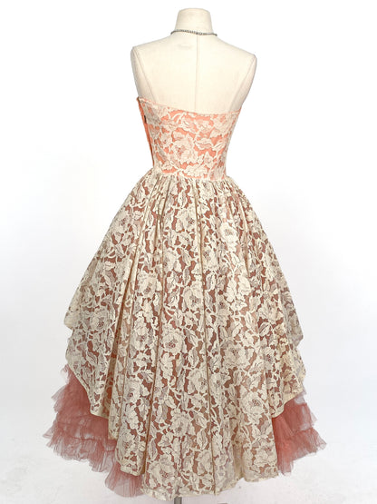 1950s Dreamy Lace & Tulle Party Dress / Waist 24