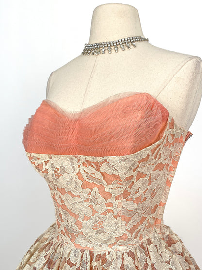 1950s Dreamy Lace & Tulle Party Dress / Waist 24