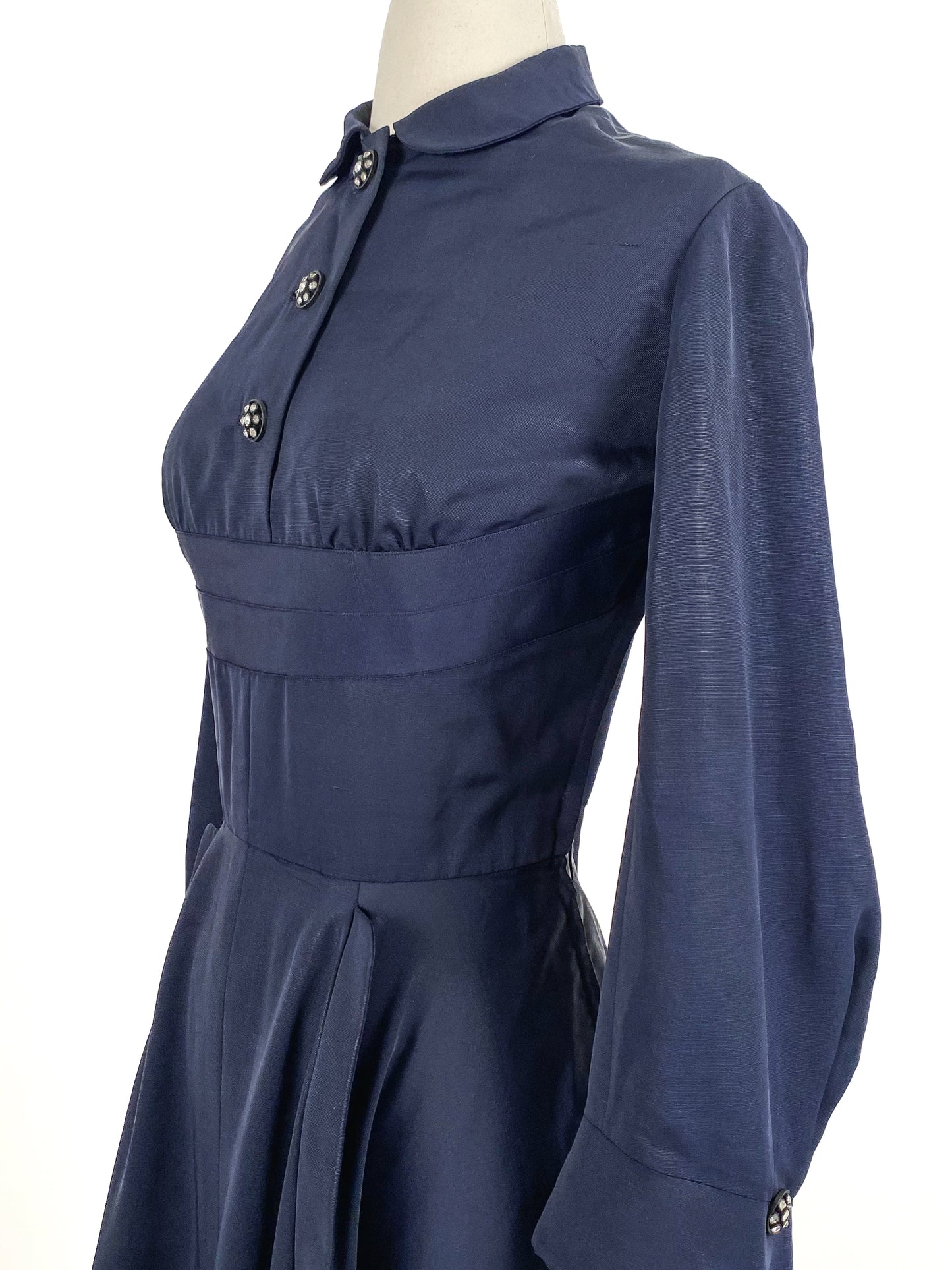 1940s Navy Fit & Flare Dress by Ben Reig / Waist 28