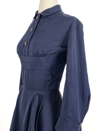 1940s Navy Fit & Flare Dress by Ben Reig / Waist 28