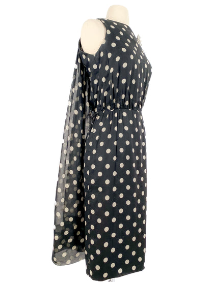 1950s Polka Dot Dress with Attached Cape by Estevez / Waist 24