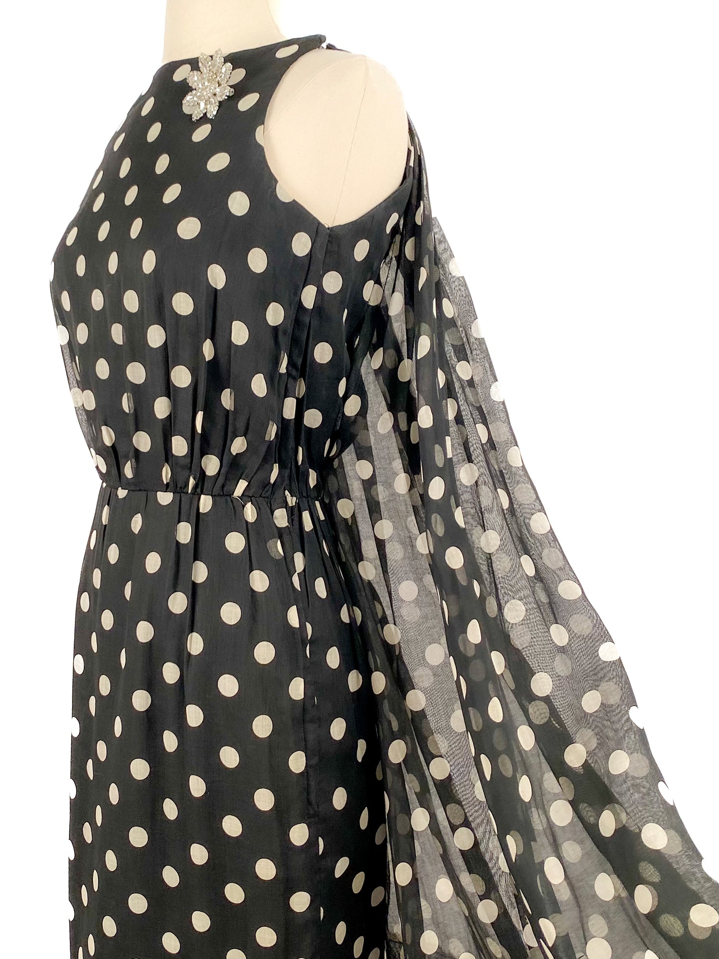 1950s Polka Dot Dress with Attached Cape by Estevez / Waist 24