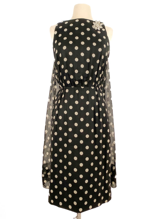 1950s Polka Dot Dress with Attached Cape by Estevez / Waist 24