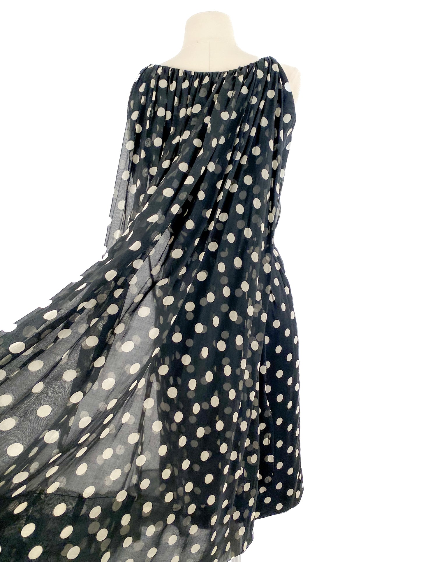 1950s Polka Dot Dress with Attached Cape by Estevez / Waist 24