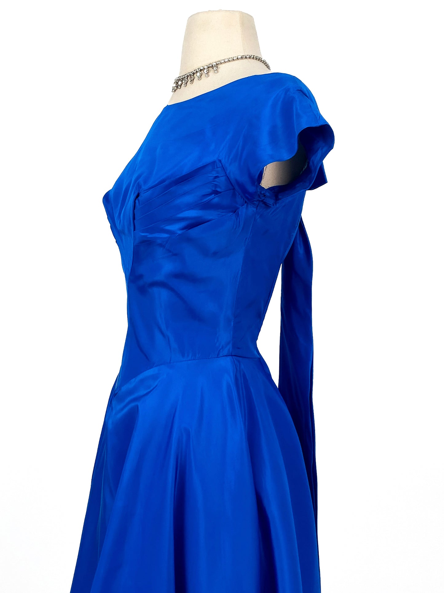 1950s Striking Sapphire Blue Gown with Bow / Waist 26