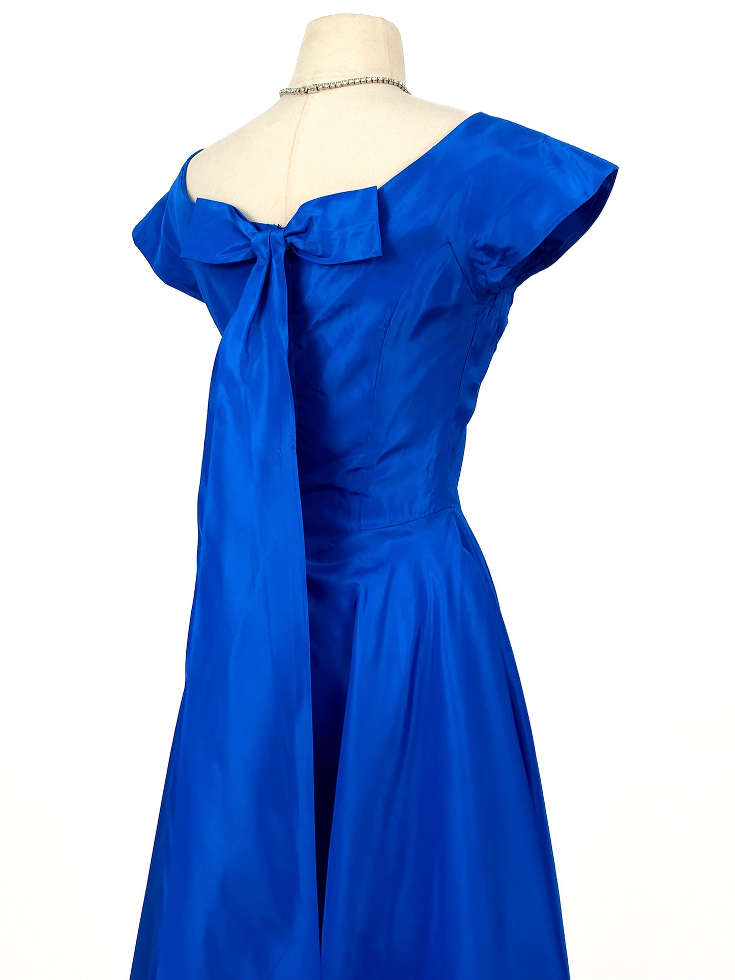 1950s Striking Sapphire Blue Gown with Bow / Waist 26