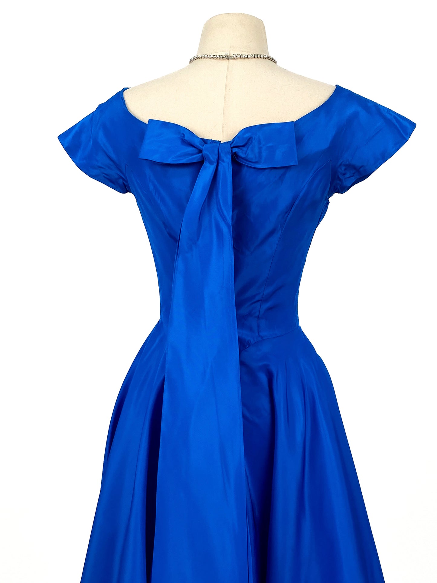 1950s Striking Sapphire Blue Gown with Bow / Waist 26