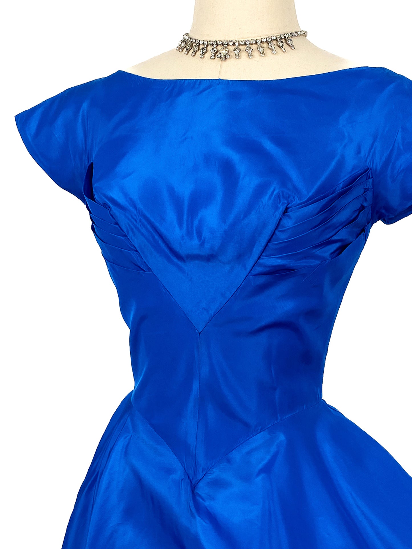 1950s Striking Sapphire Blue Gown with Bow / Waist 26