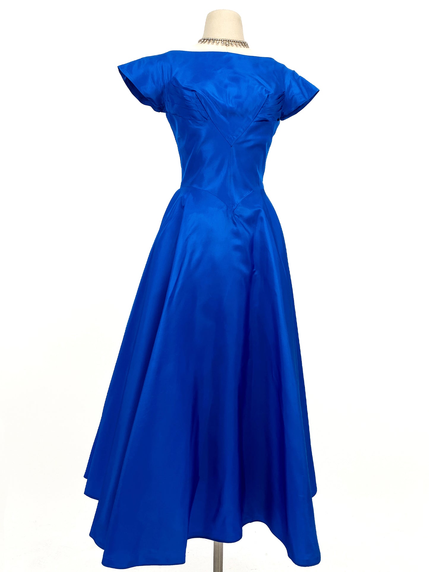 1950s Striking Sapphire Blue Gown with Bow / Waist 26