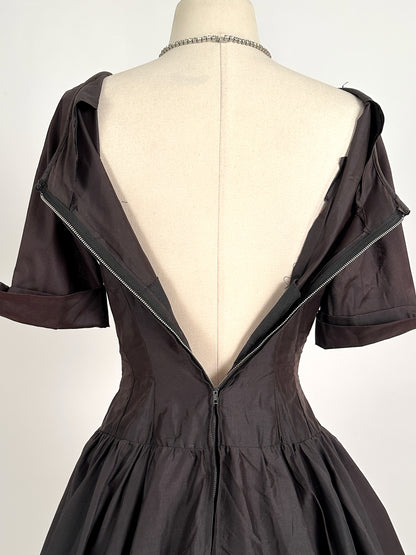 1950s Polished Cotton Fit and Flare with Rhinestone Buckles / Waist 26