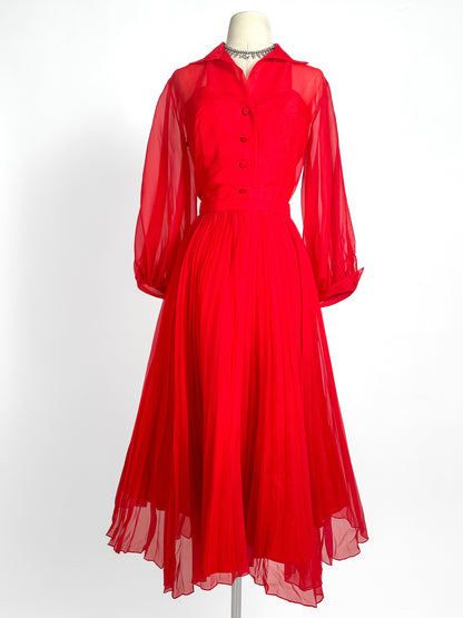 1950-60s Stunning Red Two-Piece Set / Waist 26