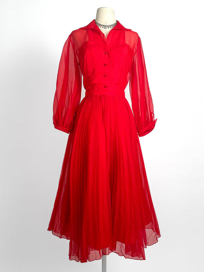 1950-60s Stunning Red Two-Piece Set / Waist 26
