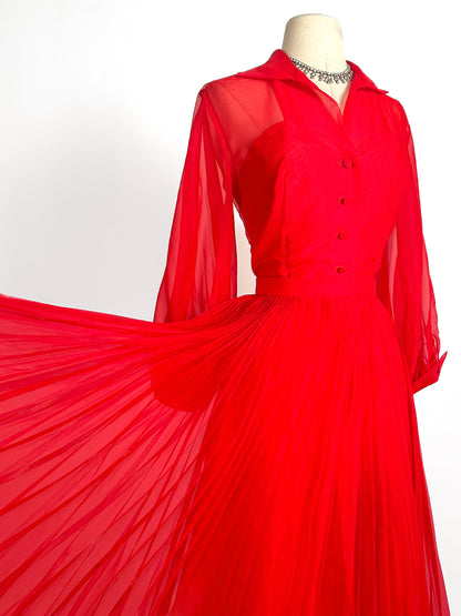 1950-60s Stunning Red Two-Piece Set / Waist 26