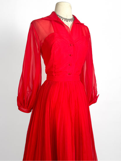 1950-60s Stunning Red Two-Piece Set / Waist 26