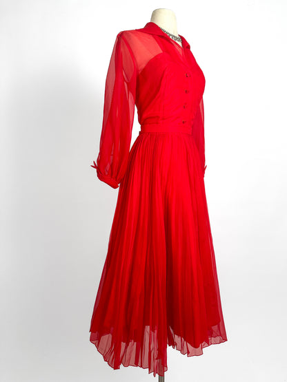 1950-60s Stunning Red Two-Piece Set / Waist 26