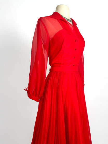 1950-60s Stunning Red Two-Piece Set / Waist 26